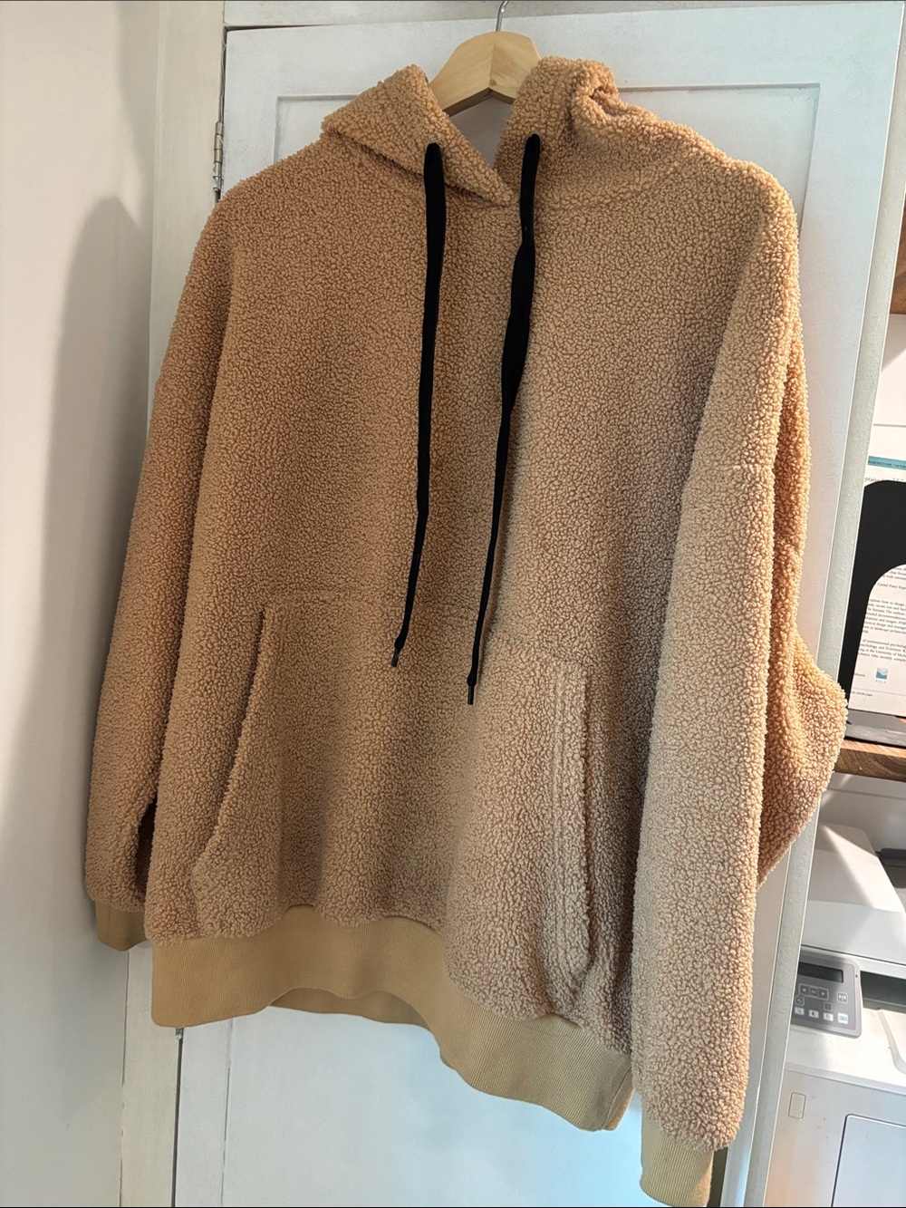 Forever 21 Tan Sherpa Zip-Up Hoodie with Black Drawcords